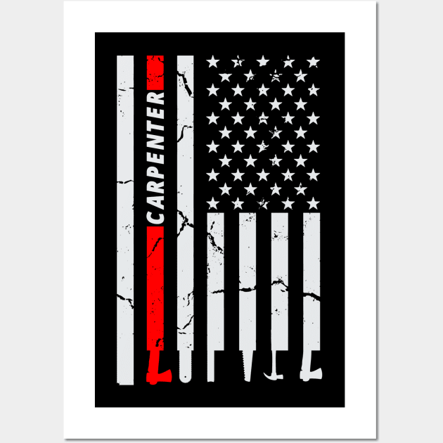 Carpenter Woodworking Tools American US Flag Father's Day Wall Art by Swagmart